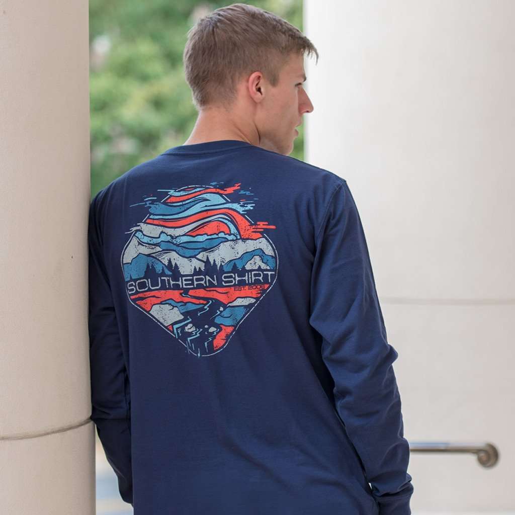 Mountain Daze Long Sleeve Tee Shirt in Indigo by The Southern Shirt Co. - Country Club Prep