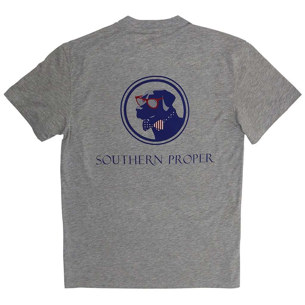Old Glory Lab Logo Tee in Grey by Southern Proper - Country Club Prep