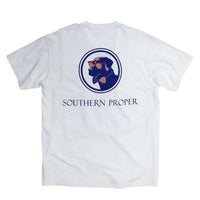 Old Glory Lab Logo Tee in White by Southern Proper - Country Club Prep