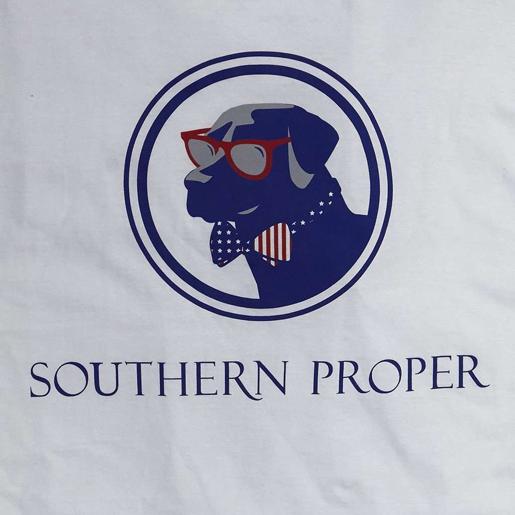 Old Glory Lab Logo Tee in White by Southern Proper - Country Club Prep