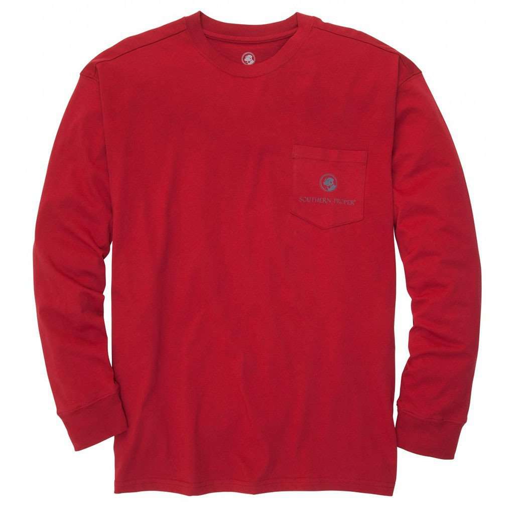 Original Logo Long Sleeve Tee Shirt in Madras Red by Southern Proper - Country Club Prep