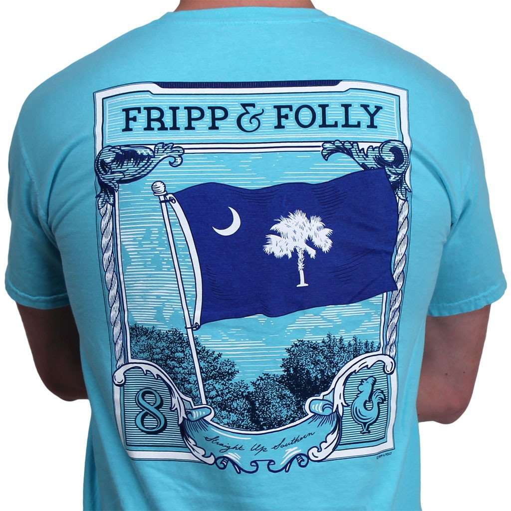 Palmetto Flag Procket Tee in Lagoon Blue by Fripp & Folly - Country Club Prep
