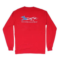 Patriotic Longshanks Long Sleeve Tee Shirt in Red by Country Club Prep - Country Club Prep