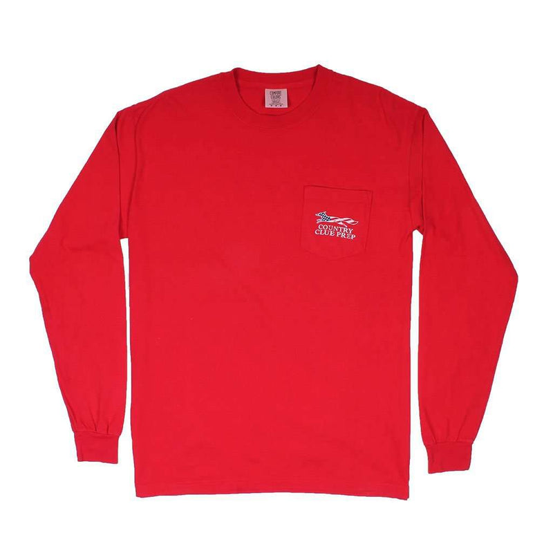 Patriotic Longshanks Long Sleeve Tee Shirt in Red by Country Club Prep - Country Club Prep