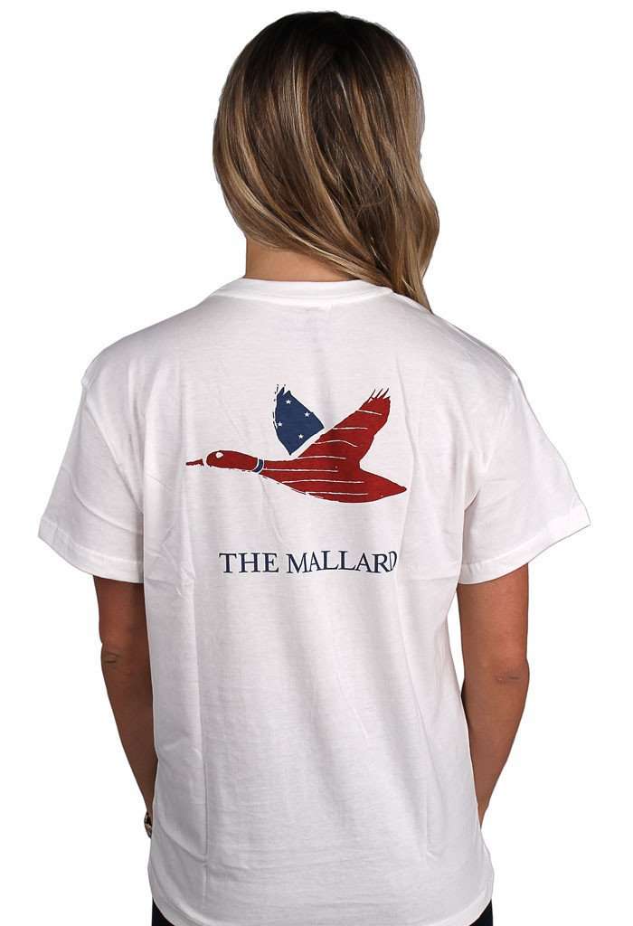 Patriotic Mallard Logo Tee in White by The Mallard - Country Club Prep