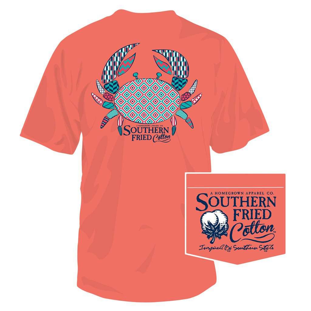 Pattern Crab Pocket Tee in Bright Salmon by Southern Fried Cotton - Country Club Prep