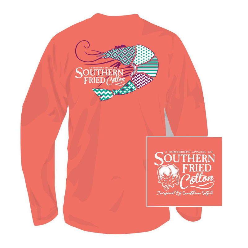 Preppy Shrimp Long Sleeve Pocket Tee in Salmon by Southern Fried Cotton - Country Club Prep