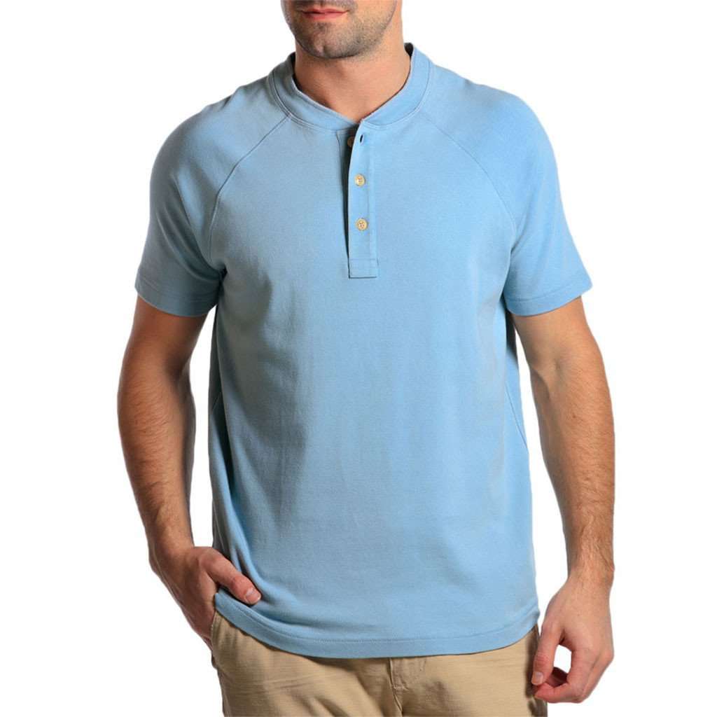 Puremeso Heathered Short Sleeve Henley in Faded Denim by The Normal Brand - Country Club Prep