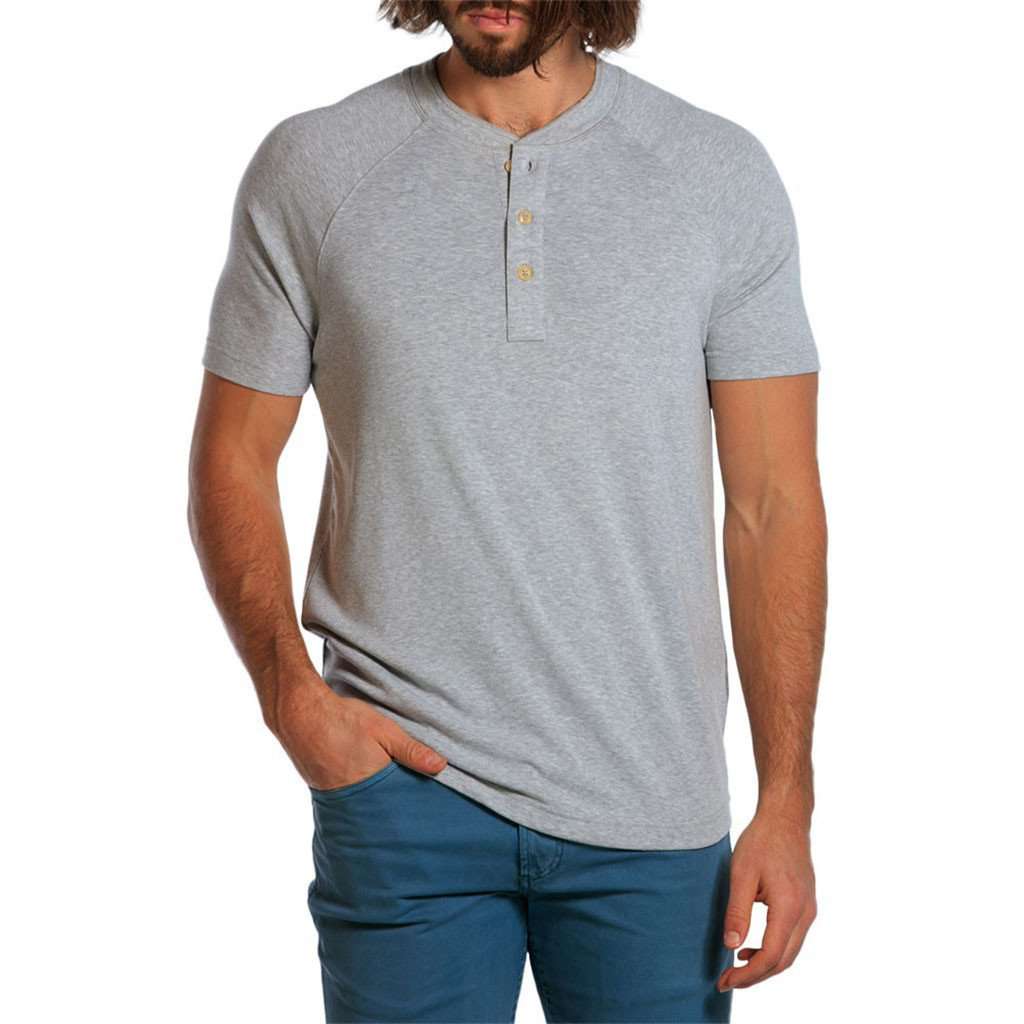 Puremeso Heathered Short Sleeve Henley in Light Grey by The Normal Brand - Country Club Prep