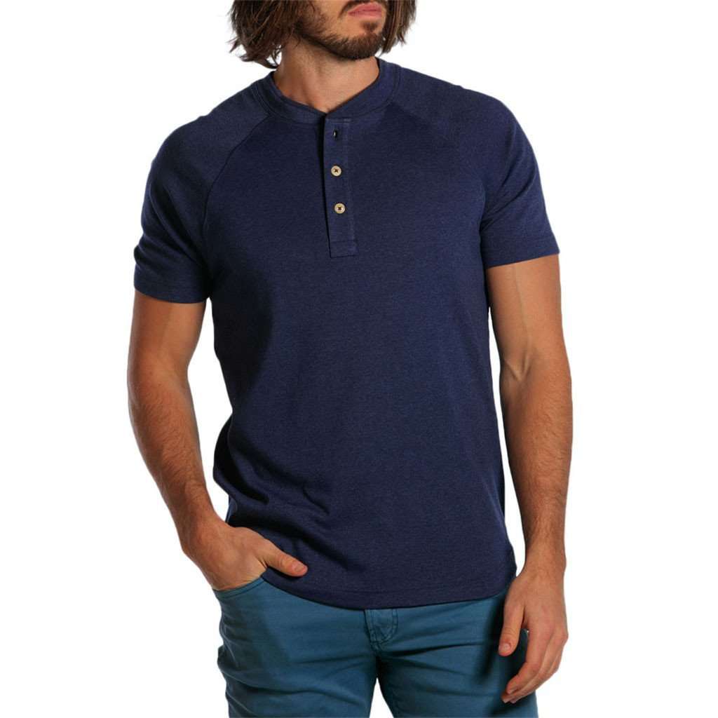 Puremeso Heathered Short Sleeve Henley in Navy by The Normal Brand - Country Club Prep