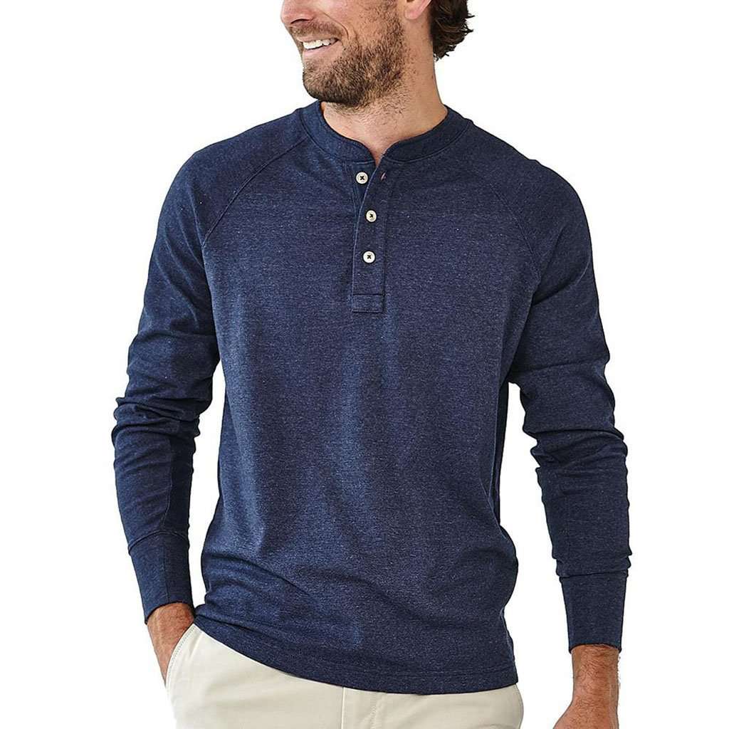 Puremeso Henley Long Sleeve Tee in Navy by The Normal Brand - Country Club Prep
