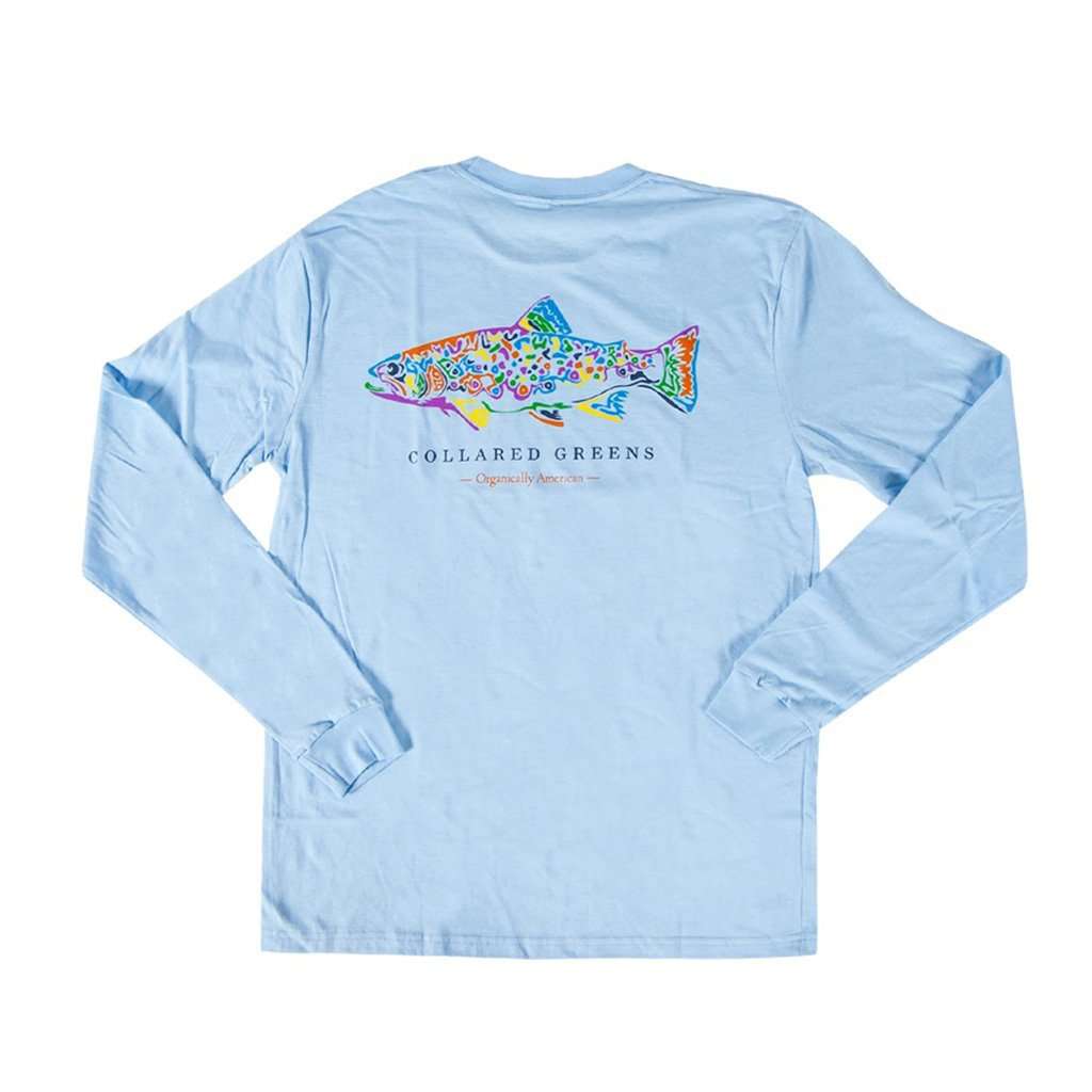 Rainbow Trout Long Sleeve T-Shirt in Carolina Blue by Collared Greens - Country Club Prep