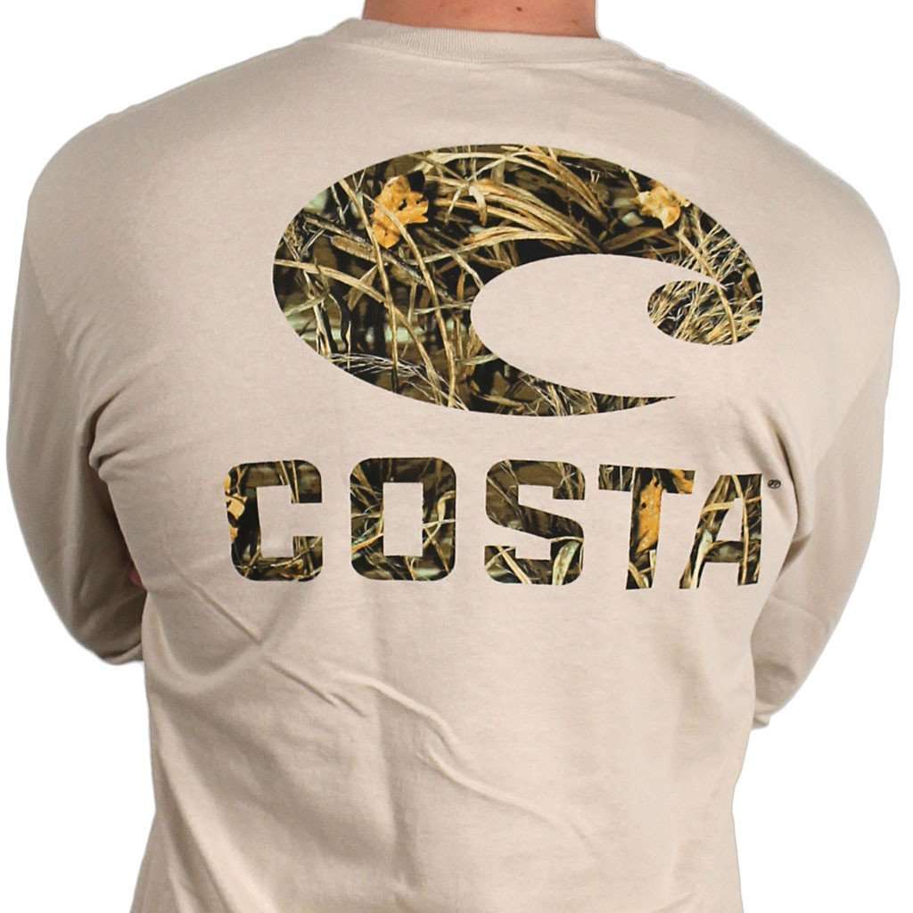 Realtree Max-4 Camo Long Sleeve Logo Tee in Tan by Costa Del Mar - Country Club Prep