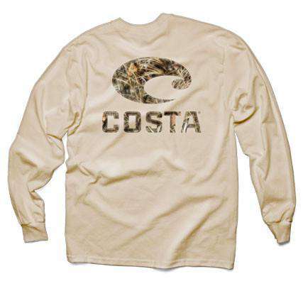 Realtree Max-4 Camo Long Sleeve Logo Tee in Tan by Costa Del Mar - Country Club Prep