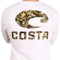 Realtree Max-4 Camo Long Sleeve Logo Tee in White by Costa Del Mar - Country Club Prep