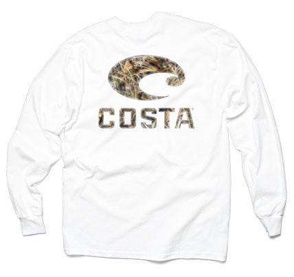 Realtree Max-4 Camo Long Sleeve Logo Tee in White by Costa Del Mar - Country Club Prep