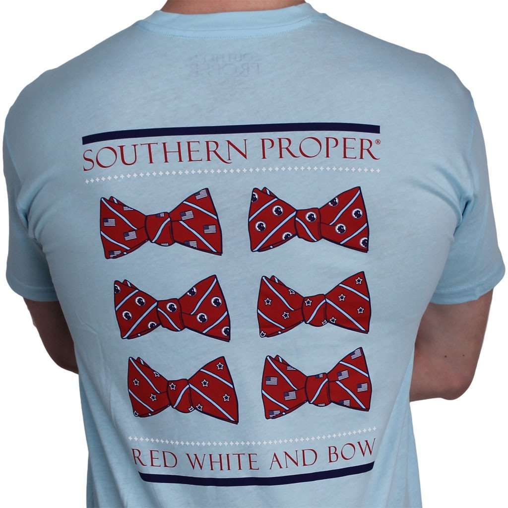 Red, White, and Bow Tee in Light Blue by Southern Proper - Country Club Prep