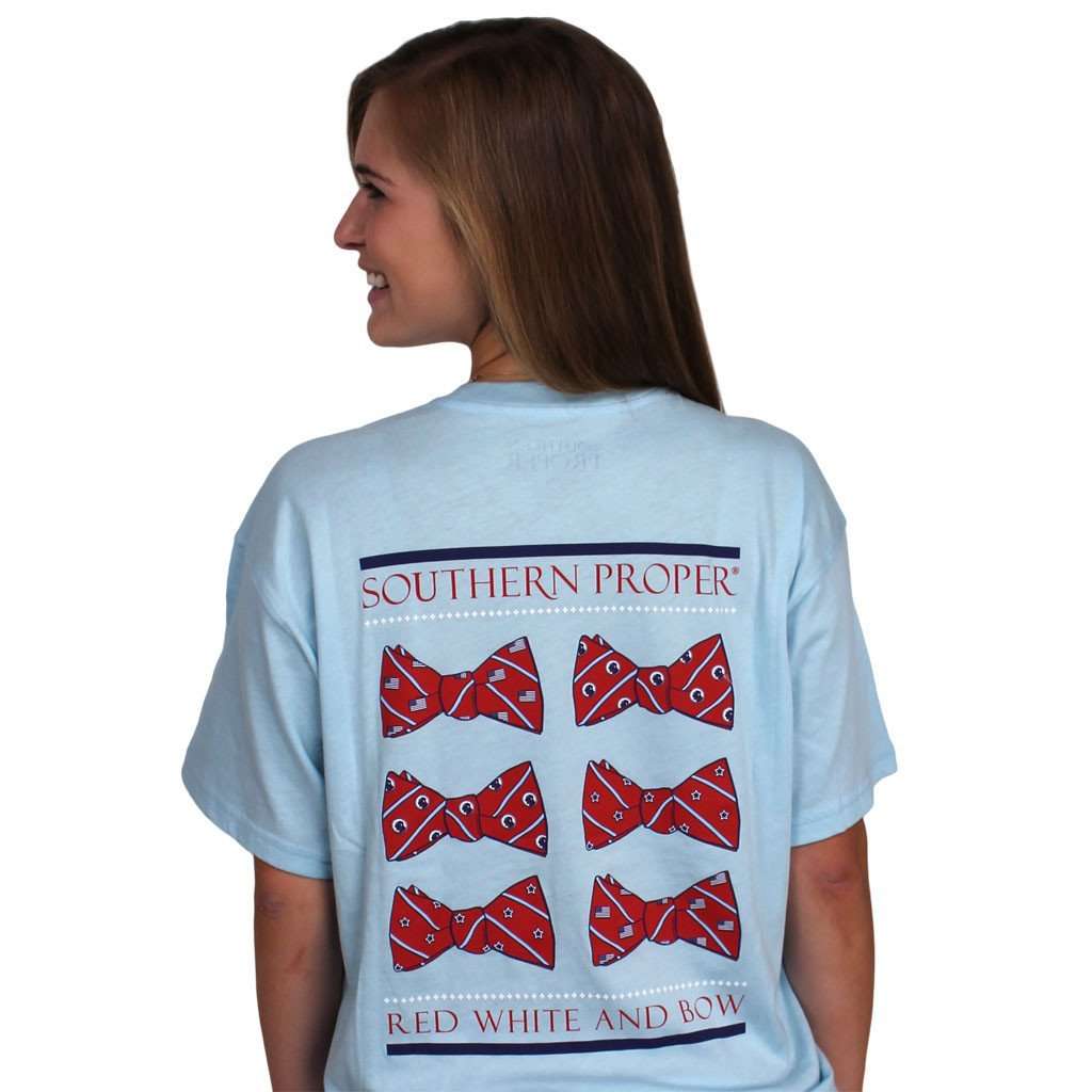 Red, White, and Bow Tee in Light Blue by Southern Proper - Country Club Prep