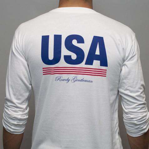 Retro USA Long Sleeve Tee in White by Rowdy Gentleman - Country Club Prep