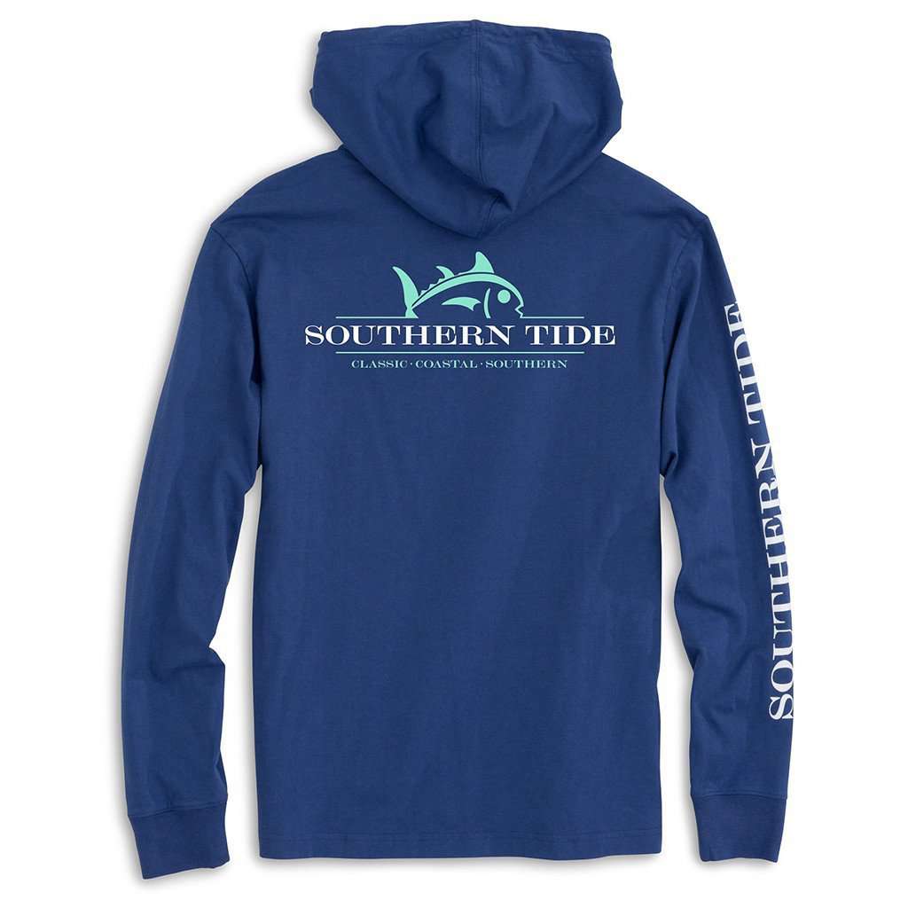 Rising Skipjack Long Sleeve Hoodie Tee Shirt in Seven Seas Blue by Southern Tide - Country Club Prep