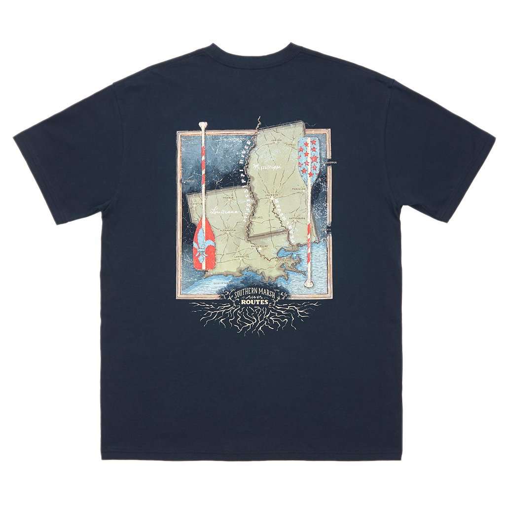 River Route Collection - Louisiana and Mississippi Tee in Navy by Southern Marsh - Country Club Prep