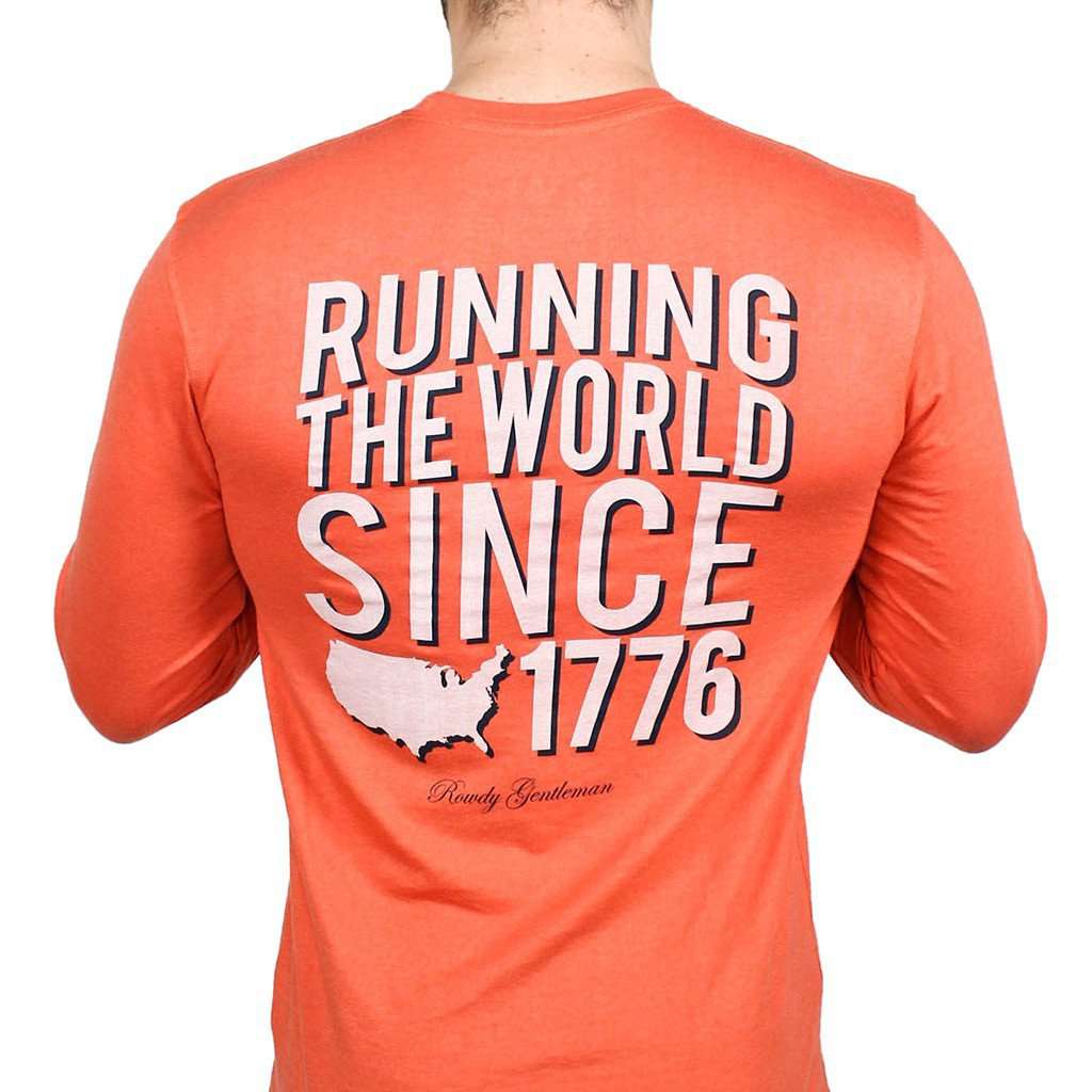 Running the World Since 1776 Long Sleeve Pocket Tee in Adobe Red by Rowdy Gentleman - Country Club Prep