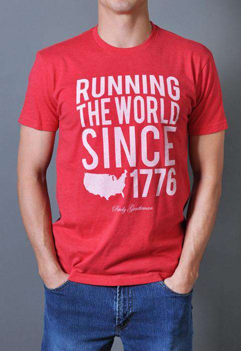 Running the World Since 1776 Vintage Tee Shirt in Red by Rowdy Gentleman - Country Club Prep