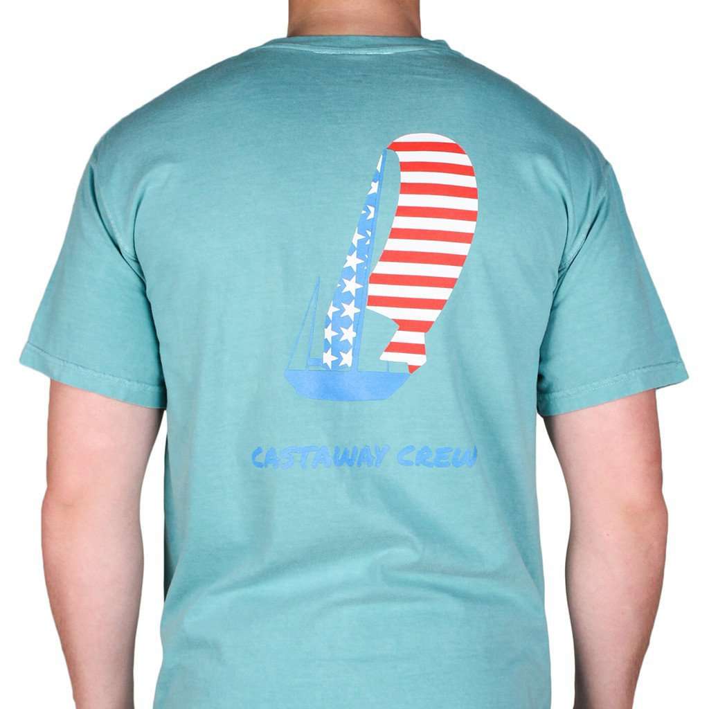 Sailboat Americana Beach Tee in Seafoam by Castaway Clothing - Country Club Prep