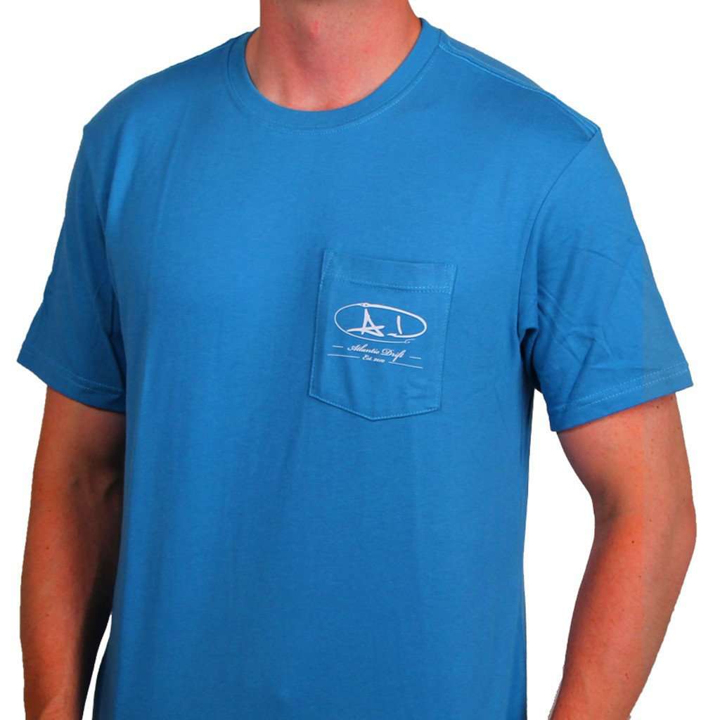 Sailfish Shield Pocket Tee in Aqua by Atlantic Drift - Country Club Prep