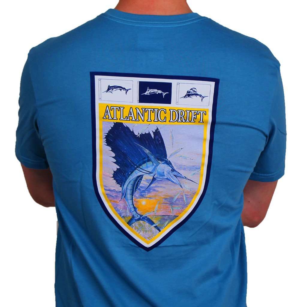 Sailfish Shield Pocket Tee in Aqua by Atlantic Drift - Country Club Prep