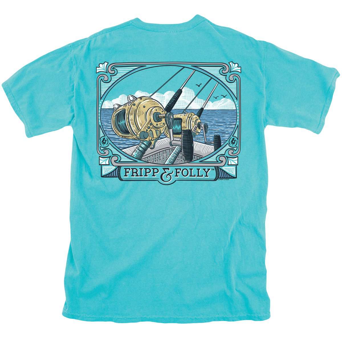 Saltwater Reels Tee in Lagoon Blue by Fripp & Folly - Country Club Prep