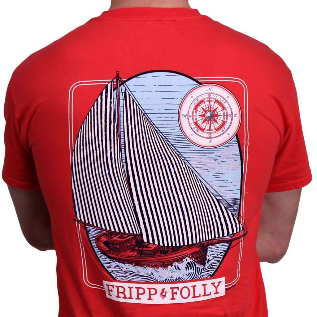 Seersucker Sails Tee in Paprika Red by Fripp & Folly - Country Club Prep