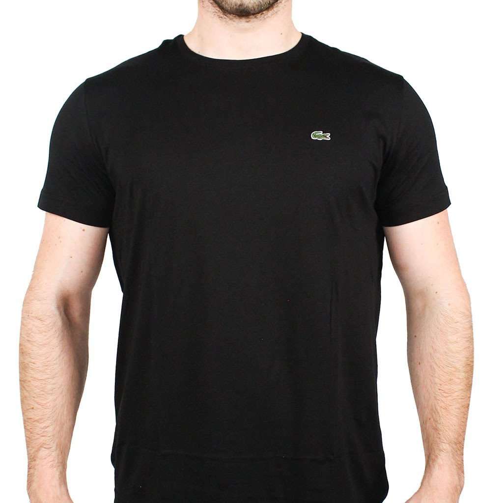 Short Sleeve Pima Jersey Crewneck T-Shirt in Black by Lacoste - Country Club Prep