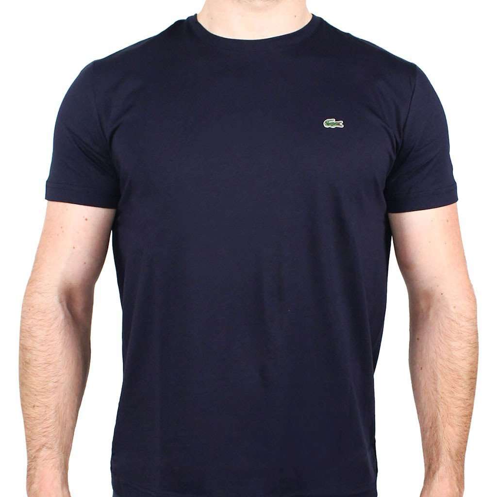 Short Sleeve Pima Jersey Crewneck T-Shirt in Navy Blue by Lacoste - Country Club Prep