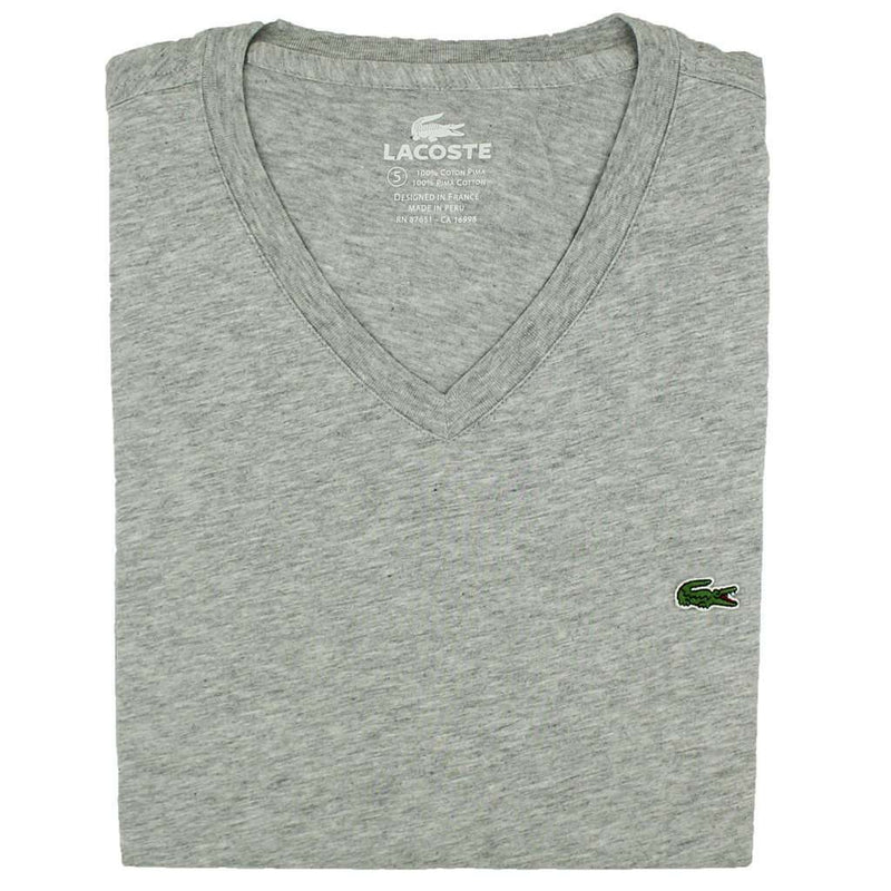 Short Sleeve Pima Jersey V-neck T-Shirt in Light Grey by Lacoste - Country Club Prep