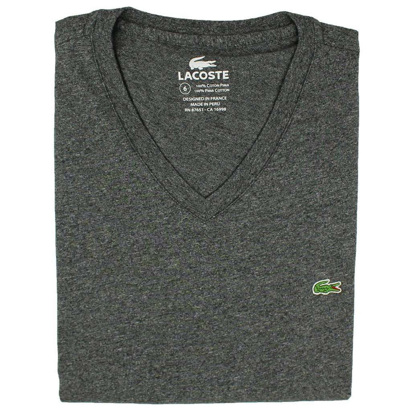 Short Sleeve Pima Jersey V-neck T-shirt in Medium Grey by Lacoste - Country Club Prep