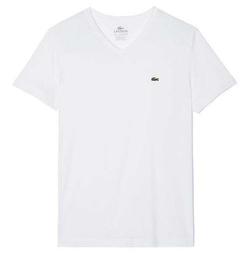Short Sleeve Pima Jersey V-neck T-Shirt in White by Lacoste - Country Club Prep