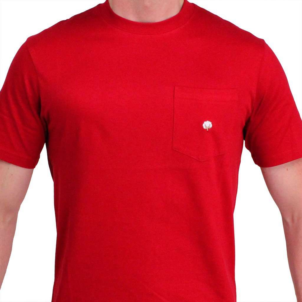 Short Sleeve Pocket Tee in Crimson by Cotton Brothers - Country Club Prep