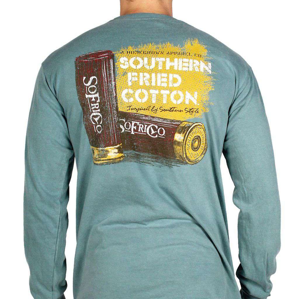 Shotgun Shells Long Sleeve Tee Shirt in Green by Southern Fried Cotton - Country Club Prep