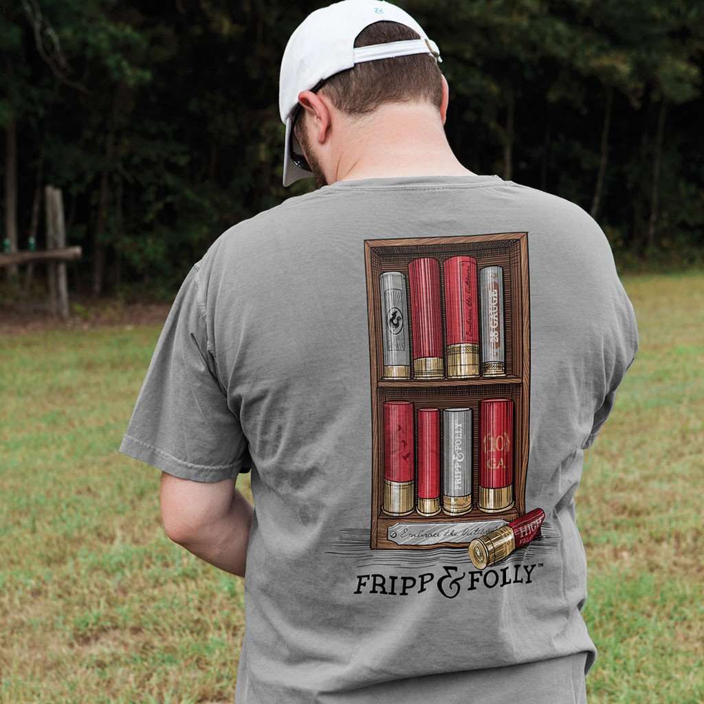 Shotgun Shells on Shelf Tee in Grey by Fripp & Folly - Country Club Prep