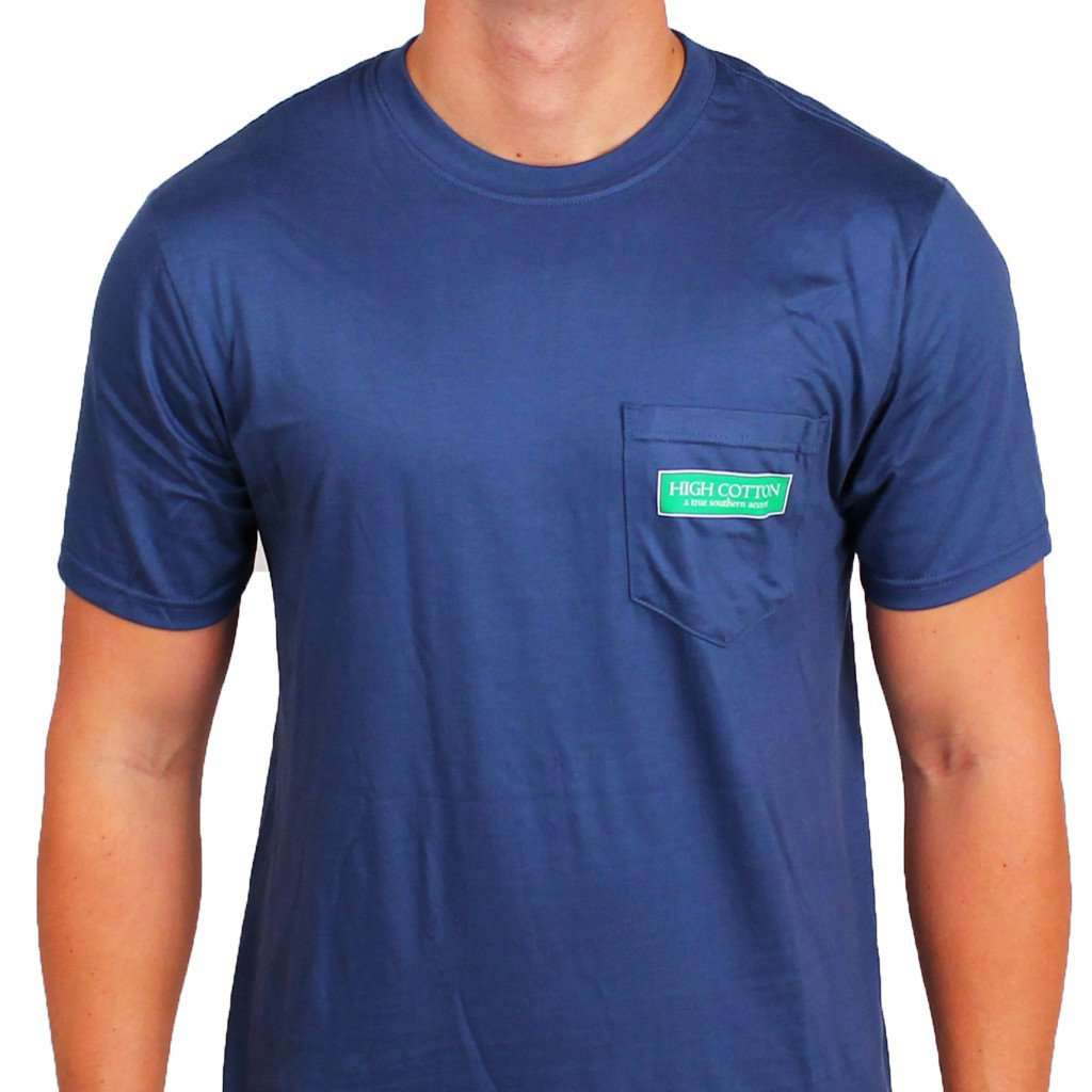 Signature Logo Plaid Pocket Tee in Navy by High Cotton-Large - Country Club Prep