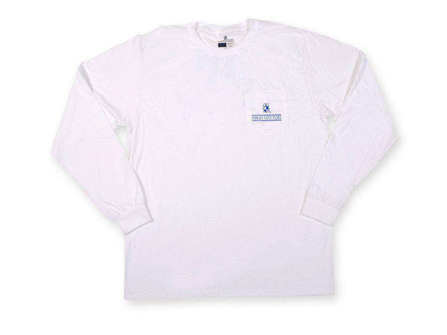 Signature Long Sleeve Pocket Tee in White by High Cotton - Country Club Prep