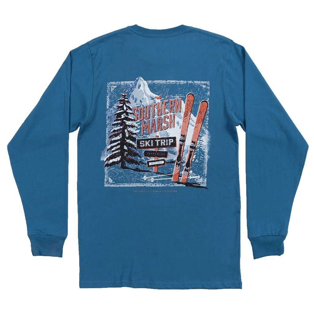 Ski Trip Long Sleeve Tee Shirt in Slate by Southern Marsh - Country Club Prep