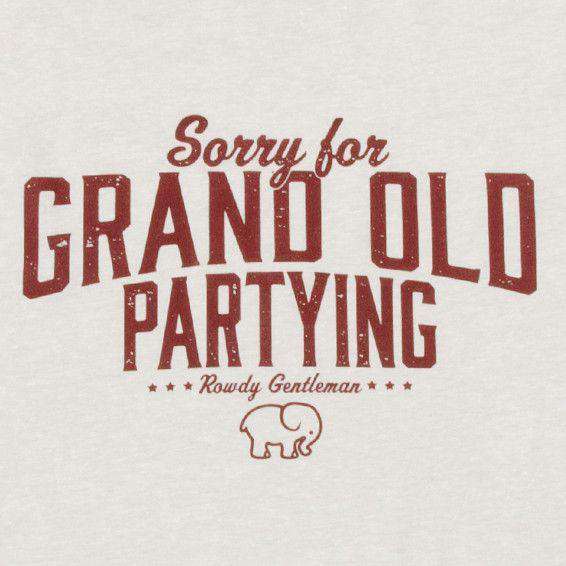 Sorry For Grand Old Partying Vintage Tee in Sand by Rowdy Gentleman - Country Club Prep