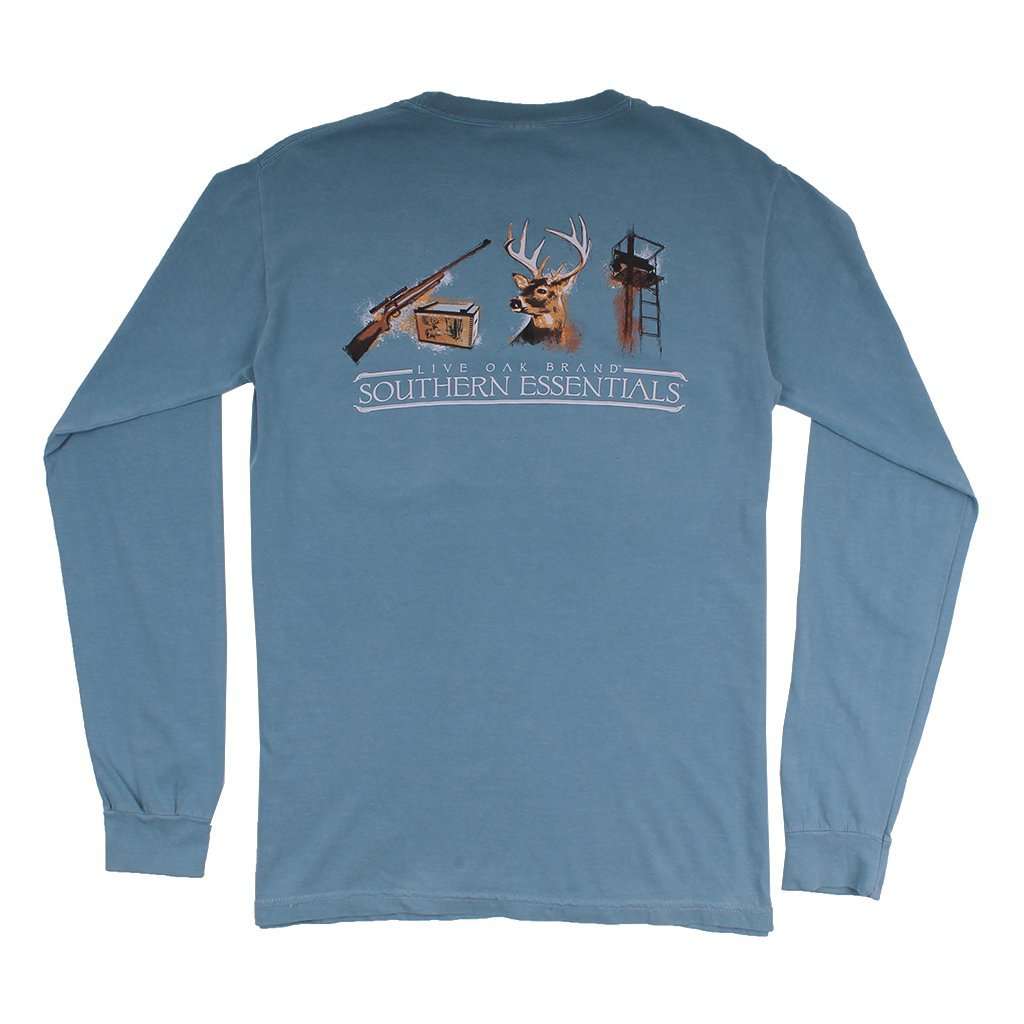 Southern Essentials "Deer Hunt" Long Sleeve Tee in Ice Blue by Live Oak - Country Club Prep