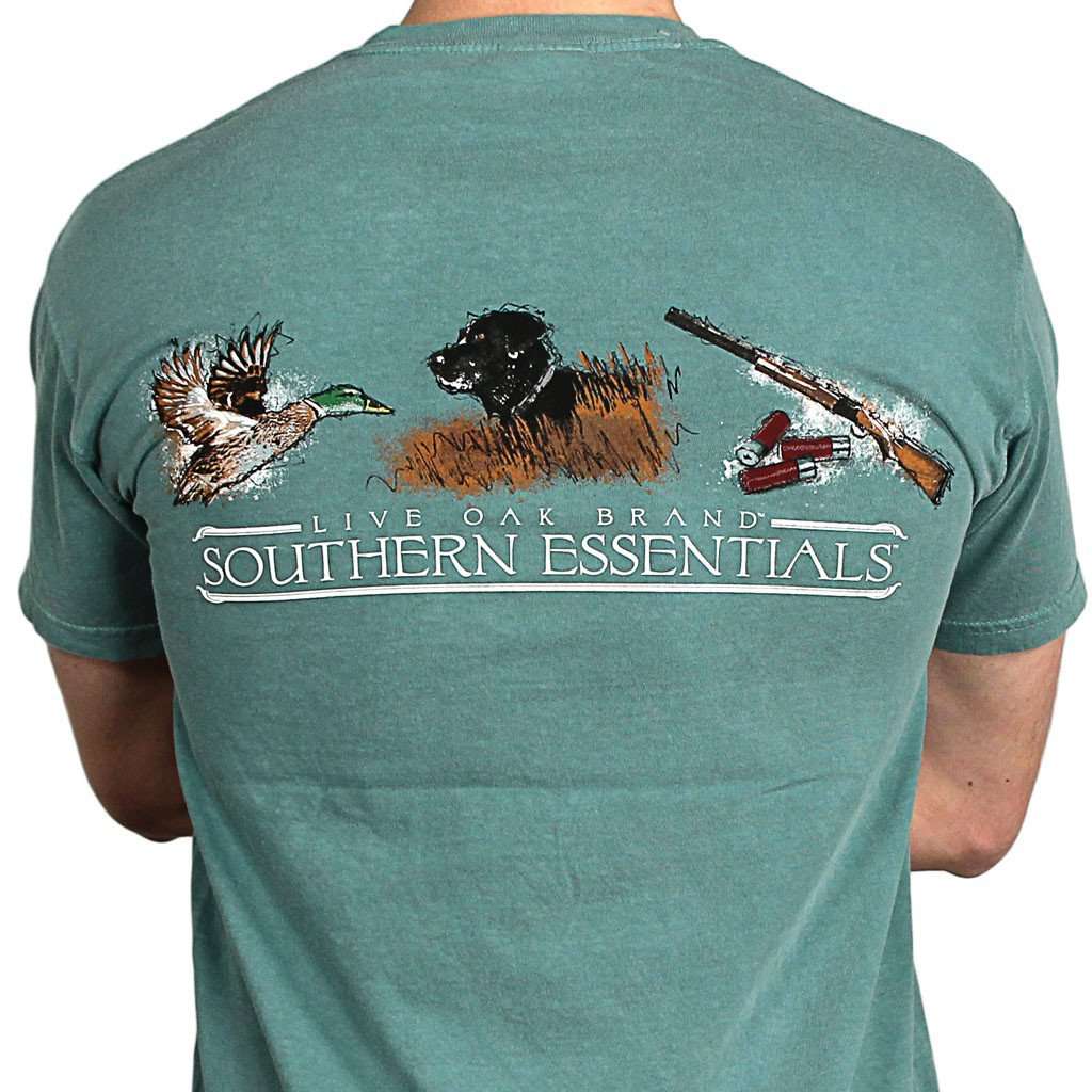 Southern Essentials "Duck Hunt" Short Sleeve Pocket Tee in Light Green by Live Oak - Country Club Prep
