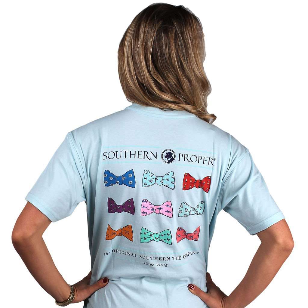 Southern Proper Bow Tie Tee in Aqua by Southern Proper - Country Club Prep