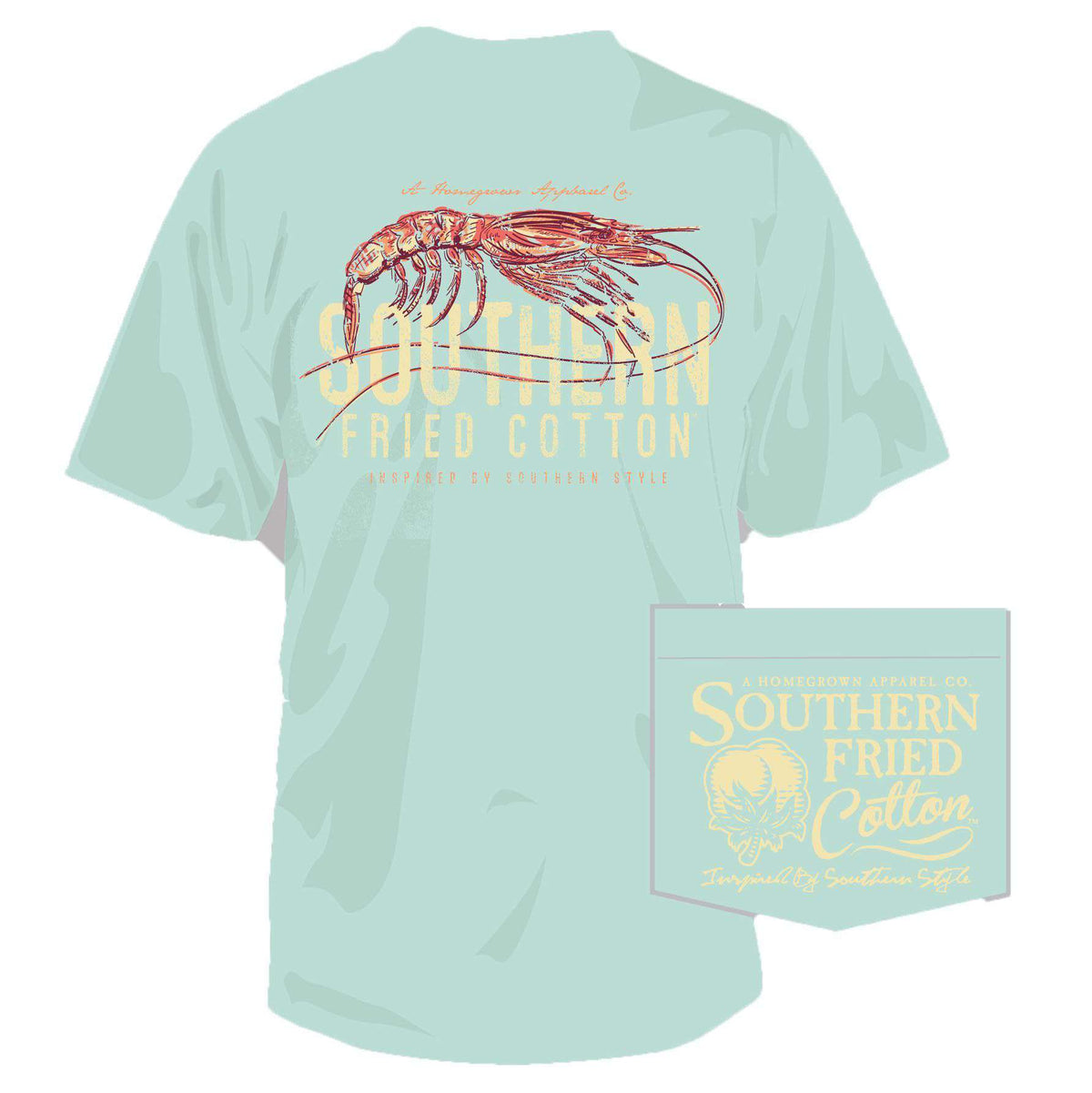 Southern Shrimp Pocket Tee in Island Reef Green by Southern Fried Cotton - Country Club Prep
