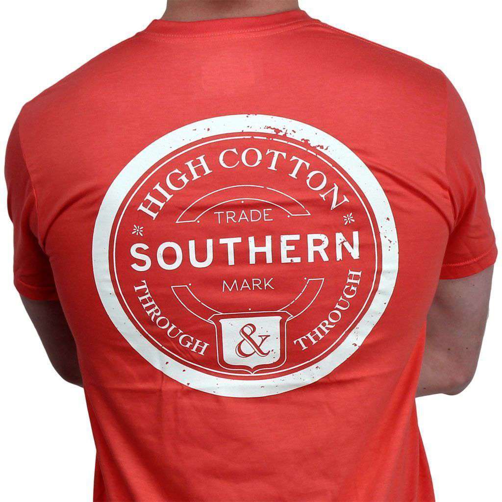 "Southern Through and Through" Pocket Tee in Coral by High Cotton - Country Club Prep