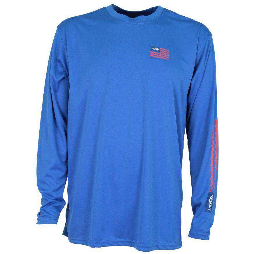 Spangled Long Sleeve Sun Shirt in Royal Blue by AFTCO - Country Club Prep